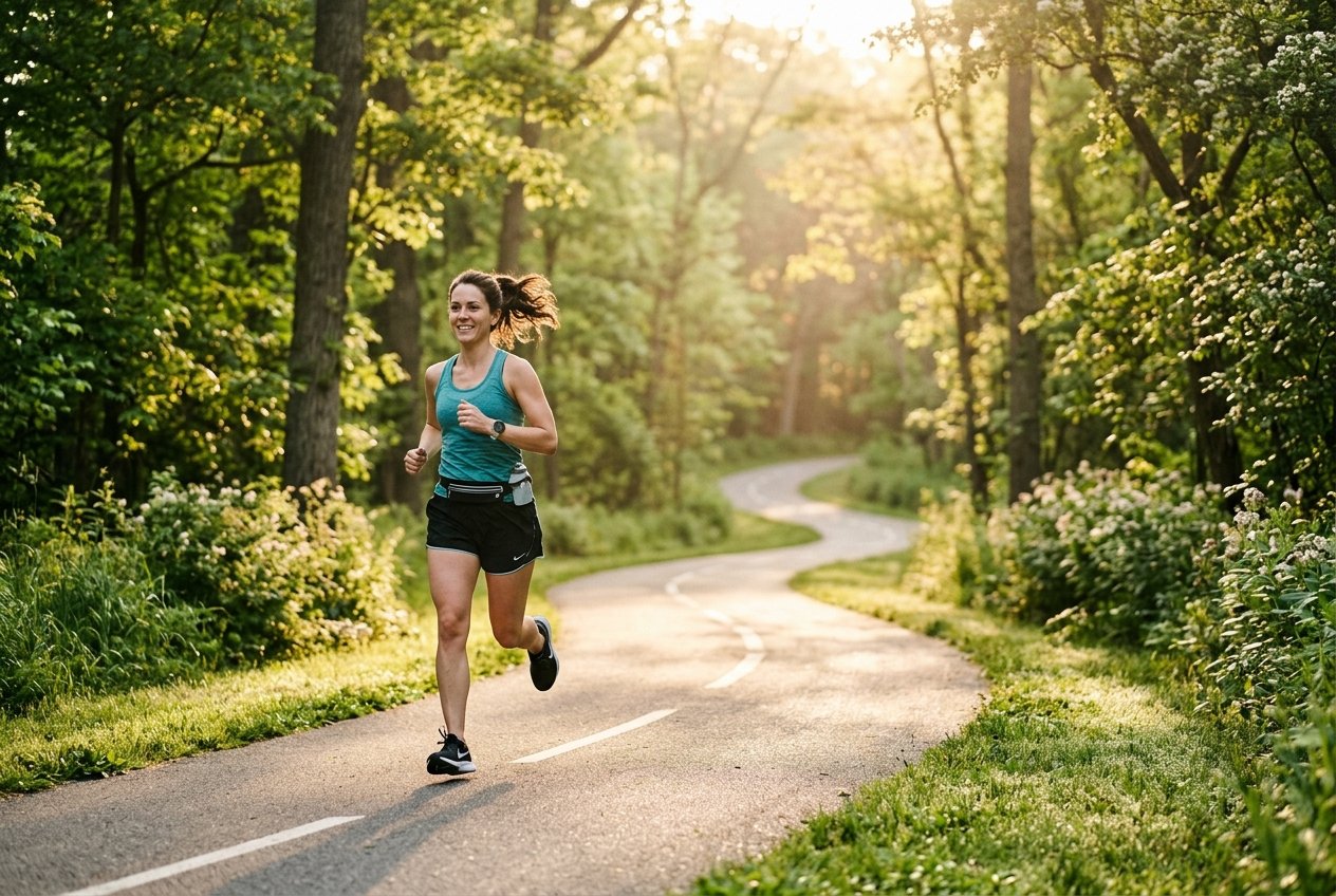 Person going for an early morning walk outdoors